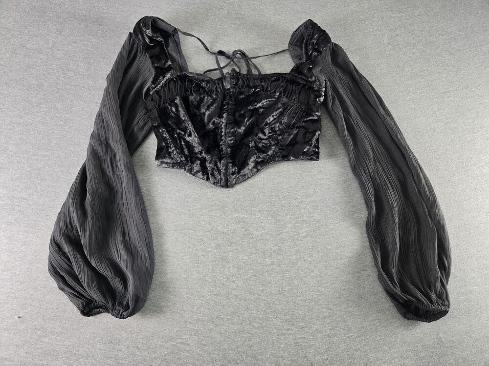 Urban Outfitters Blouse Womens Small Black Velvet Cropped Whimsigoth Corset